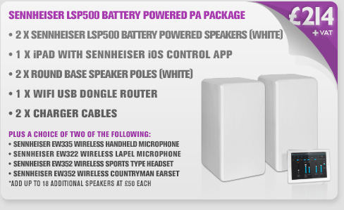 Sennheiser LSP500 Battery Powered PA Package (White)